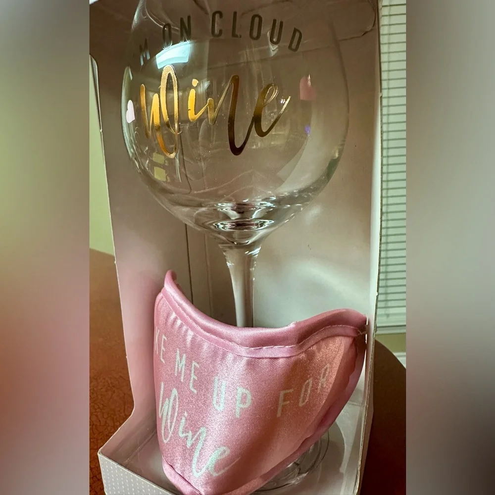 Wine Glass + Eyemask Gift Set “I’m On Cloud Wine”  Pink Sleep Mask